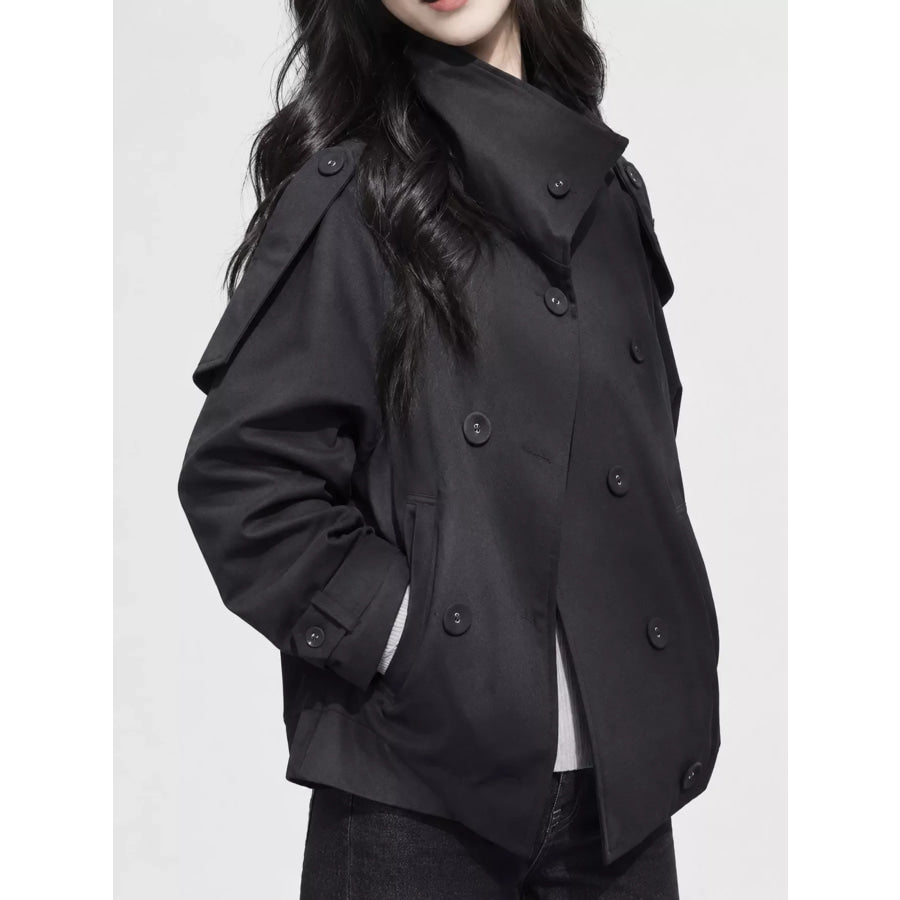 Classic Double-Breasted Trench Jacket with Stand Collar Apparel and Accessories