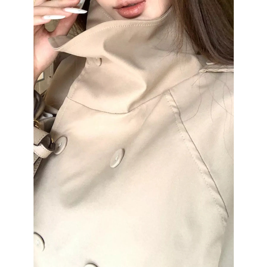 Classic Double-Breasted Trench Jacket with Stand Collar Apparel and Accessories