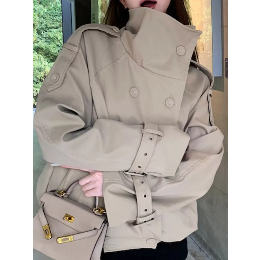 Classic Double-Breasted Trench Jacket with Stand Collar Khaki / S Apparel and Accessories