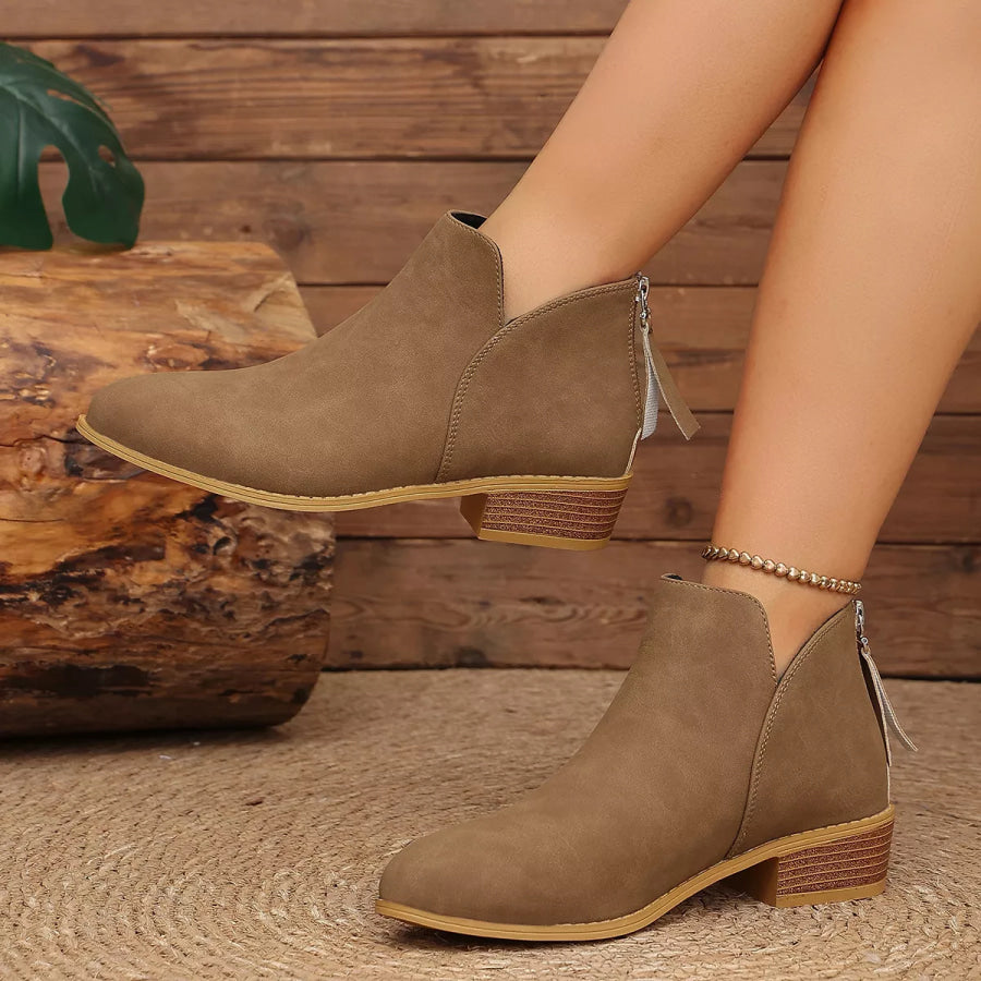 Classic Faux Leather V-Cut Ankle Boots with Block Heel Apparel and Accessories