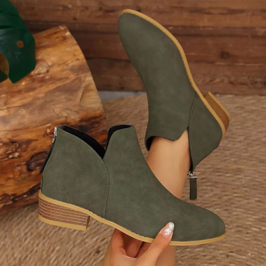 Classic Faux Leather V-Cut Ankle Boots with Block Heel Apparel and Accessories