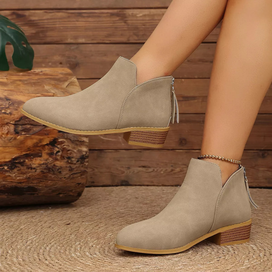 Classic Faux Leather V-Cut Ankle Boots with Block Heel Apparel and Accessories