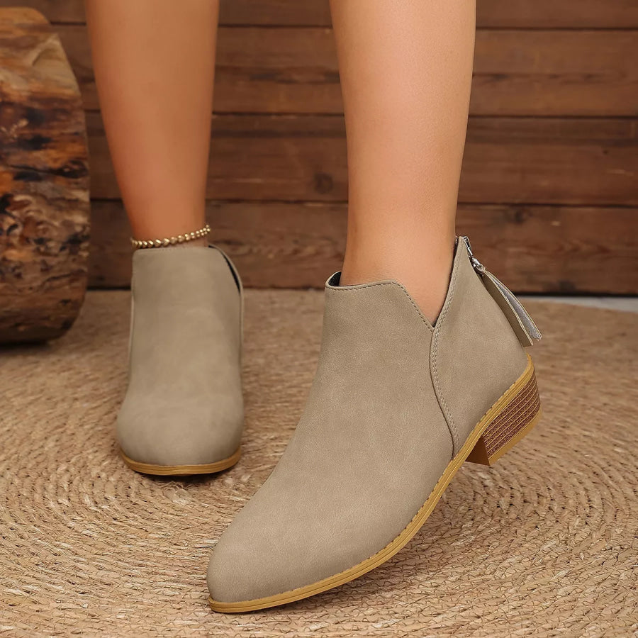 Classic Faux Leather V-Cut Ankle Boots with Block Heel Apparel and Accessories