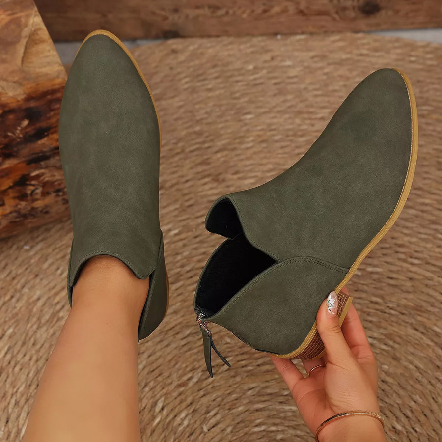 Classic Faux Leather V-Cut Ankle Boots with Block Heel Apparel and Accessories