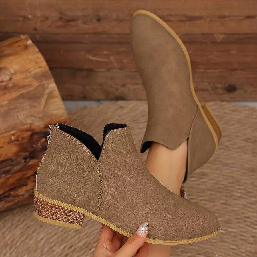 Classic Faux Leather V-Cut Ankle Boots with Block Heel Apparel and Accessories