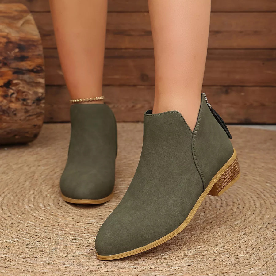 Classic Faux Leather V-Cut Ankle Boots with Block Heel Green / 36 Apparel and Accessories