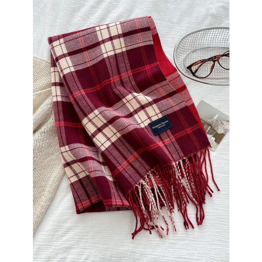 Classic Fringe Plaid Scarf Apparel and Accessories
