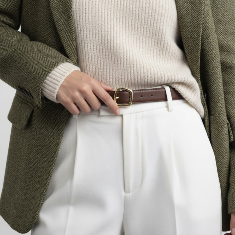 Classic Golden Buckle Belt Coffee Brown / One Size Apparel and Accessories