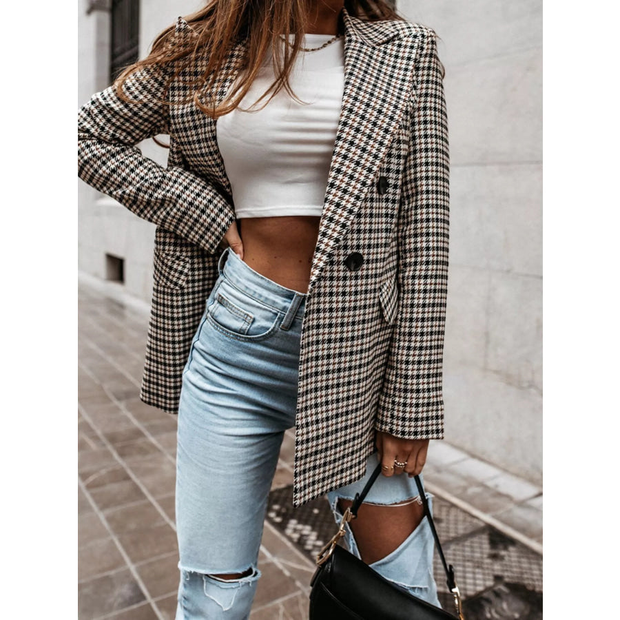 Classic Houndstooth Double-Breasted Blazer Apparel and Accessories