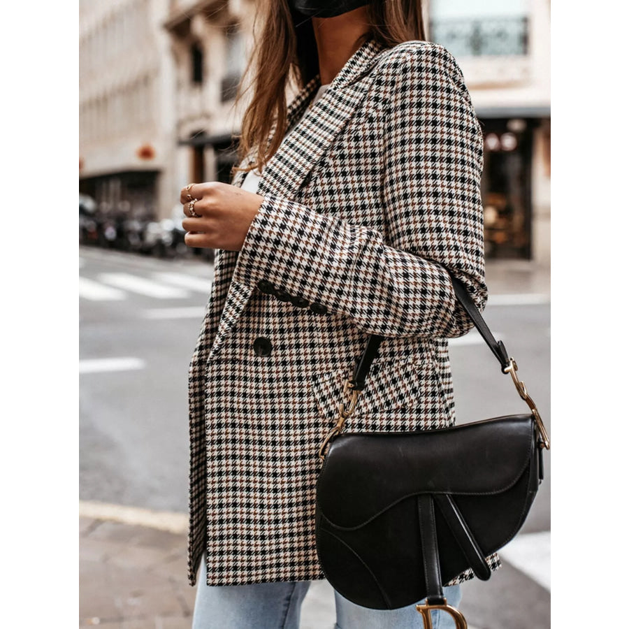Classic Houndstooth Double-Breasted Blazer Apparel and Accessories