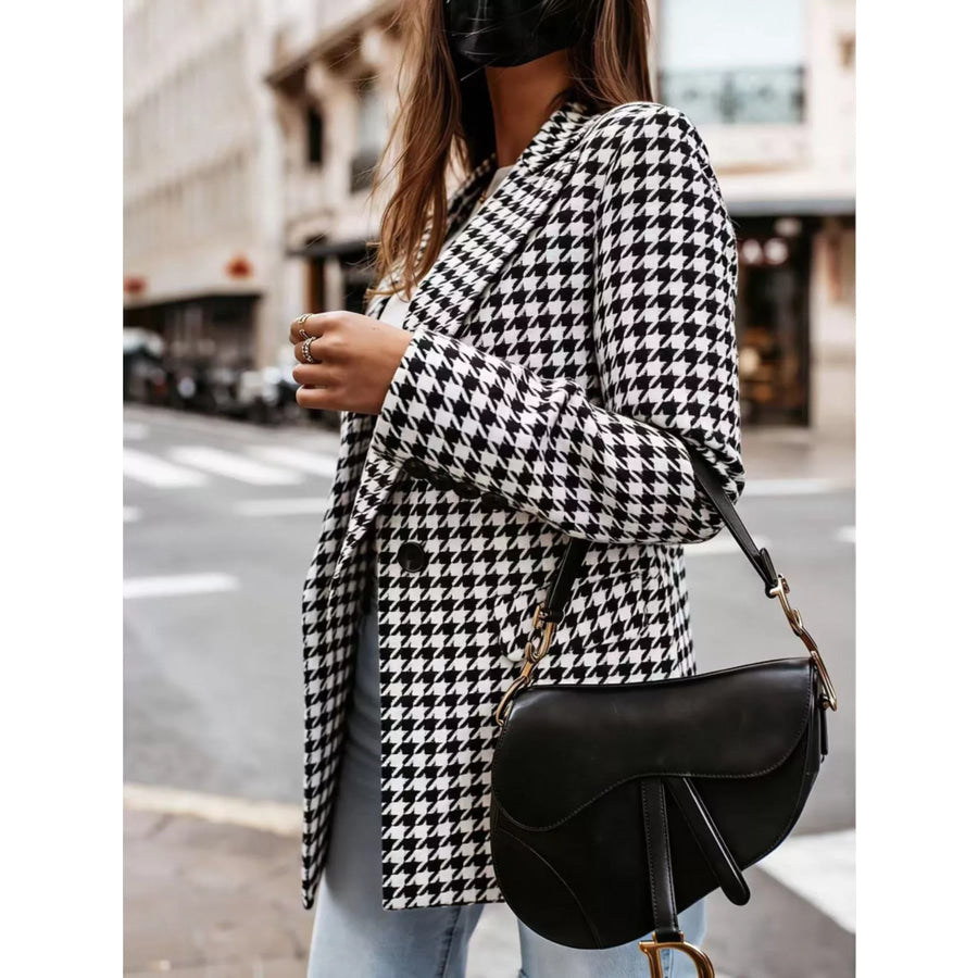 Classic Houndstooth Double-Breasted Blazer Apparel and Accessories