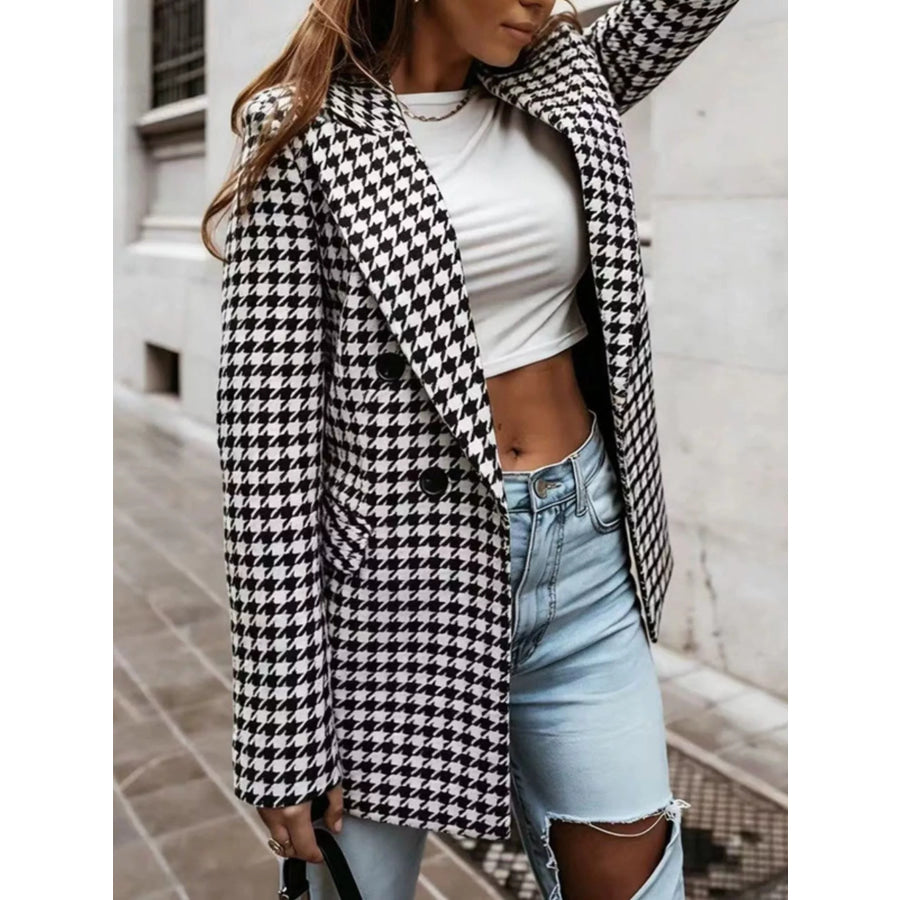 Classic Houndstooth Double-Breasted Blazer Black / S Apparel and Accessories