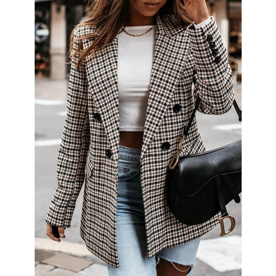 Classic Houndstooth Double-Breasted Blazer Camel / S Apparel and Accessories
