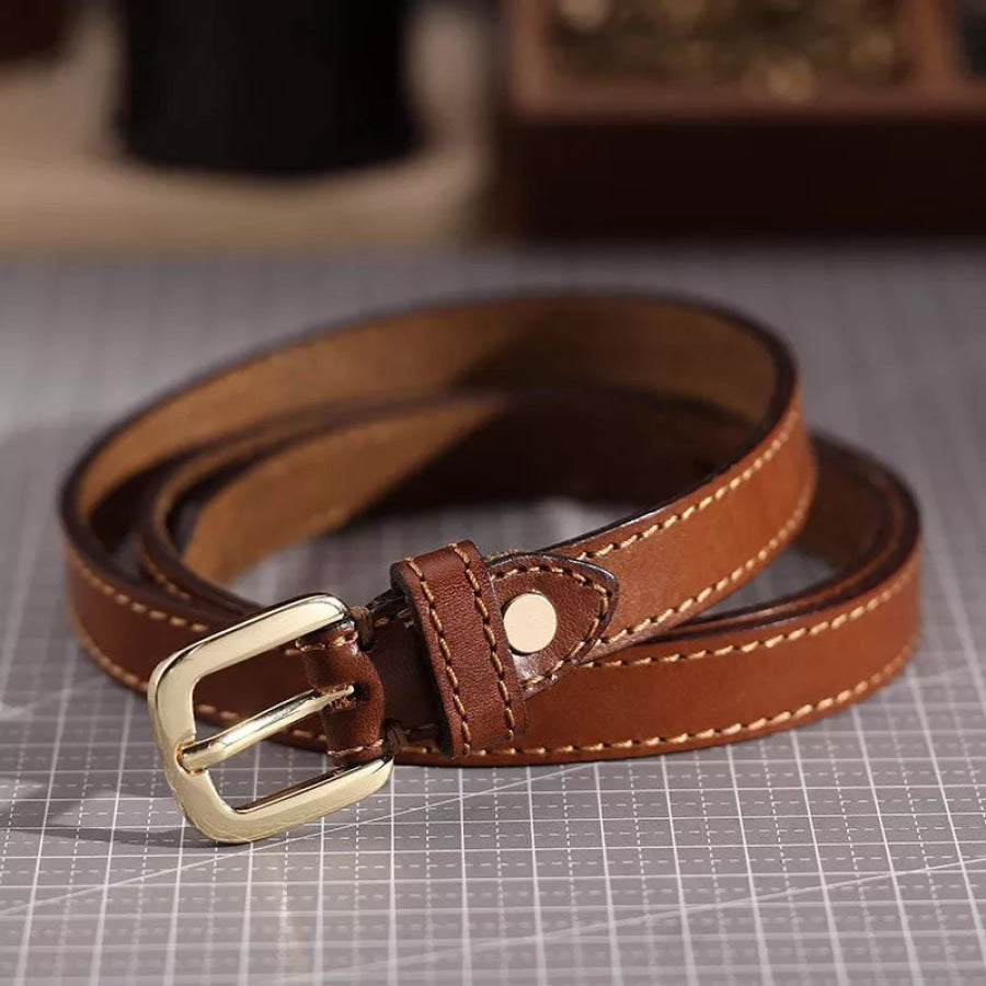 Classic Leather Belt with Buckle Brown / One Size Apparel and Accessories