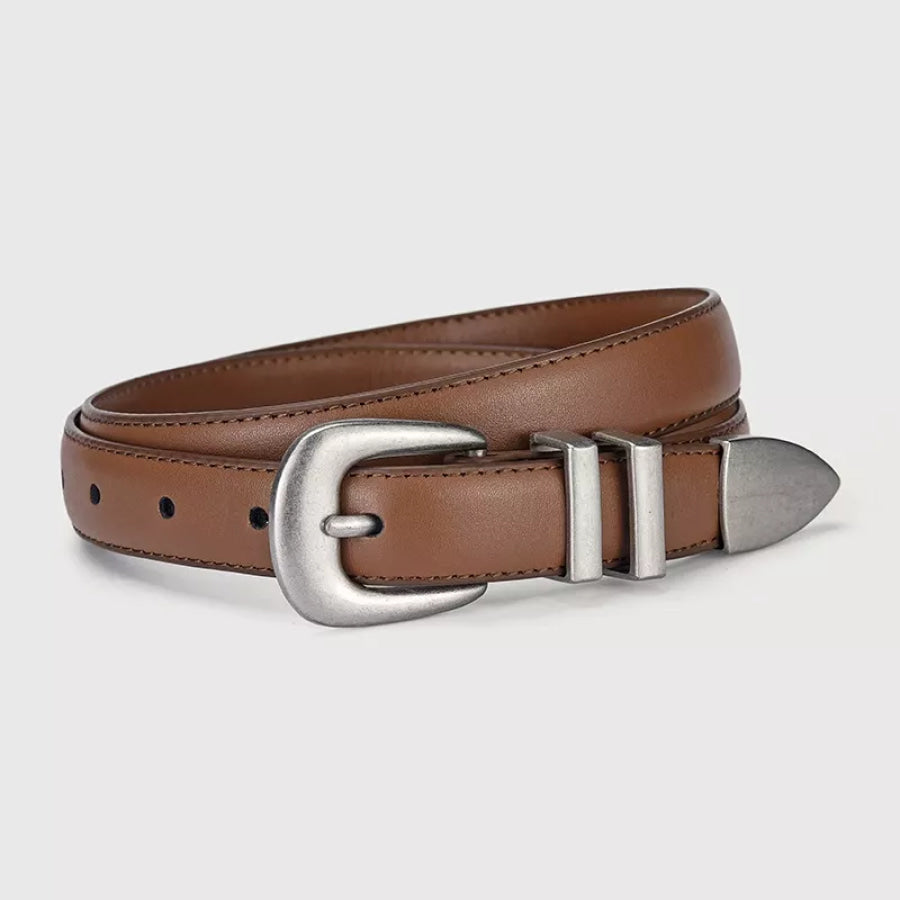 Classic Leather Belt with Buckle Khaki / One Size Apparel and Accessories