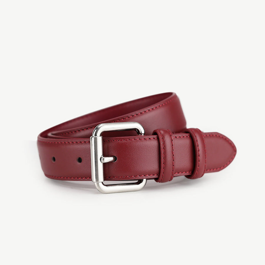 Classic Leather Belt with Buckle Wine Red / ONESIZE Apparel and Accessories