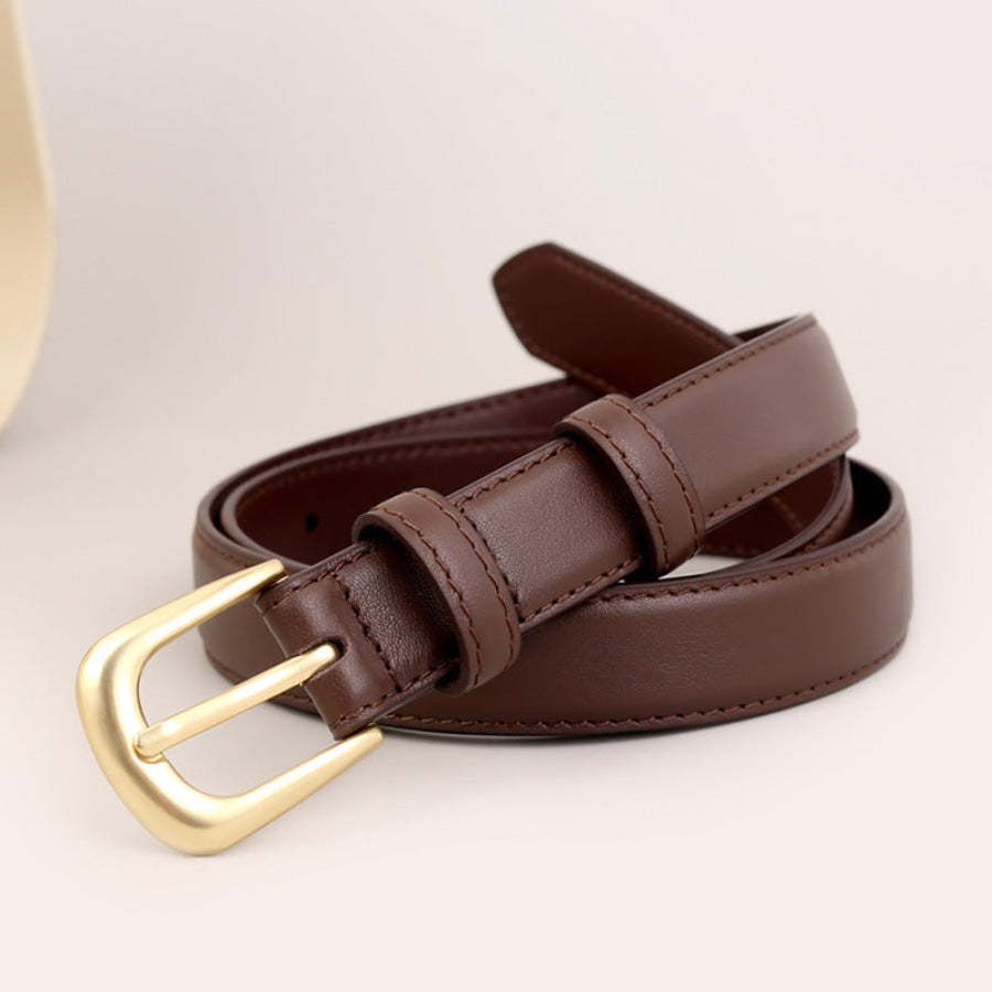 Classic Leather Belt with Golden Buckle Apparel and Accessories