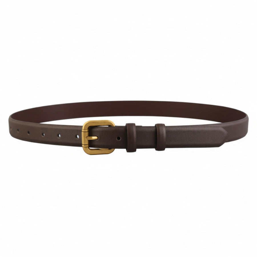 Classic Leather Belt with Golden Buckle Apparel and Accessories