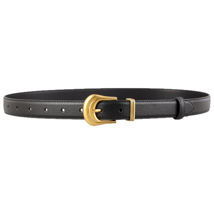 Classic Leather Belt with Golden Buckle Apparel and Accessories