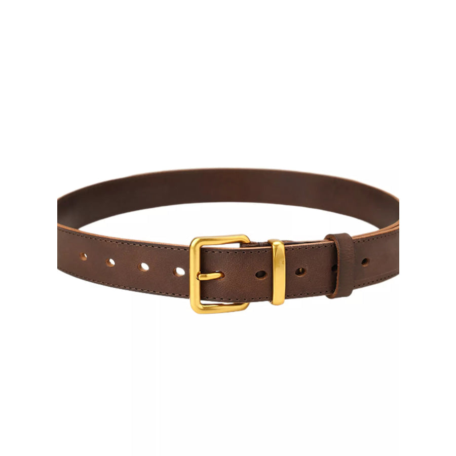 Classic Leather Belt with Golden Buckle Apparel and Accessories