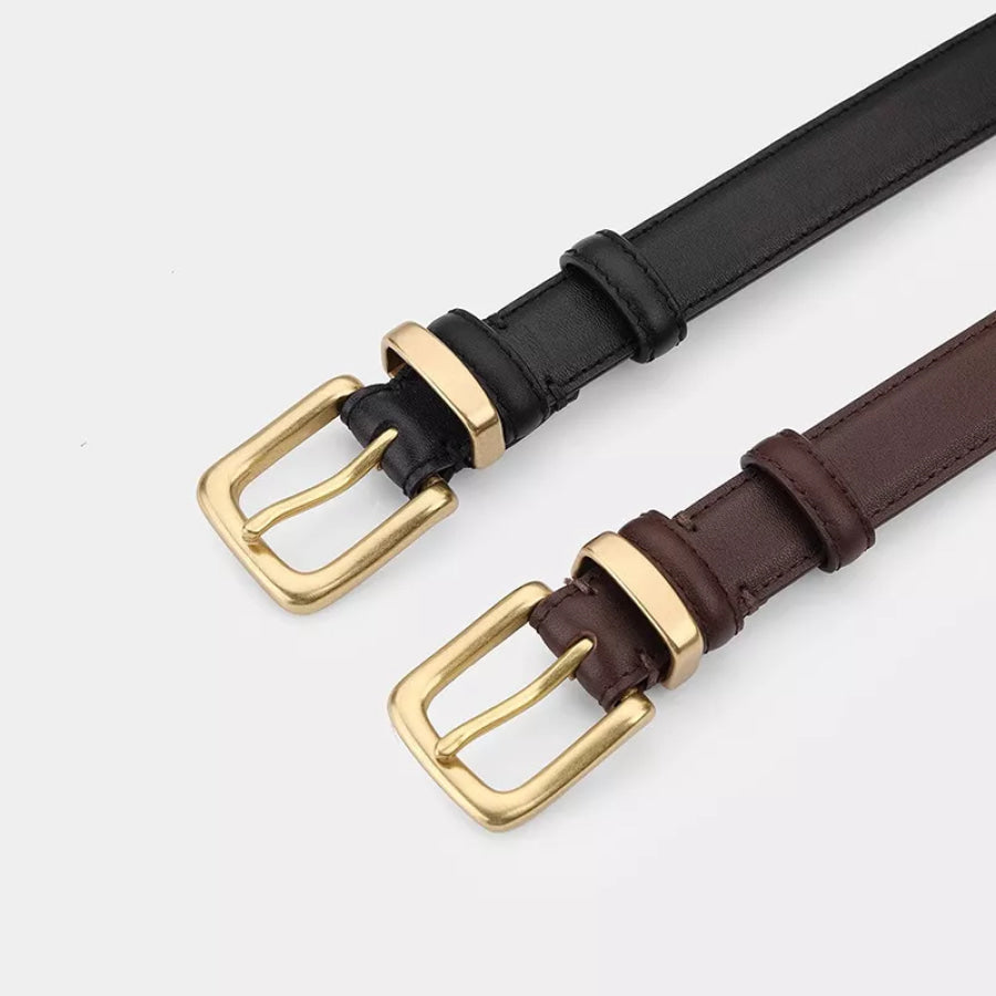 Classic Leather Belt with Golden Buckle Apparel and Accessories