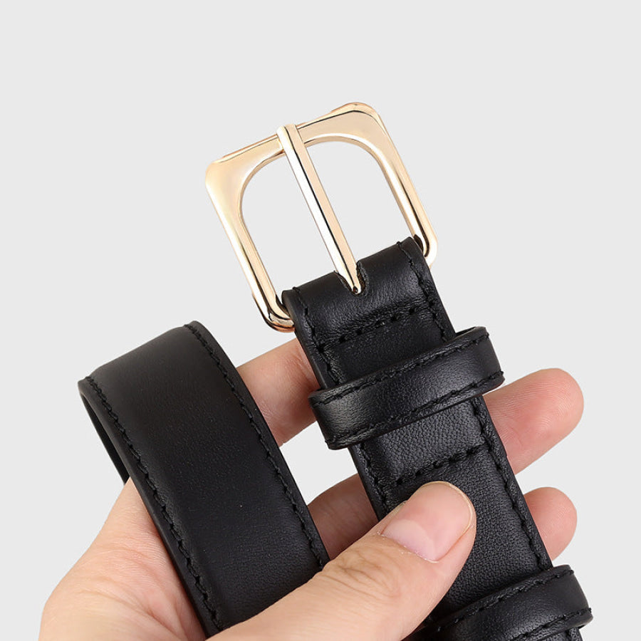 Classic Leather Belt with Golden Buckle Apparel and Accessories