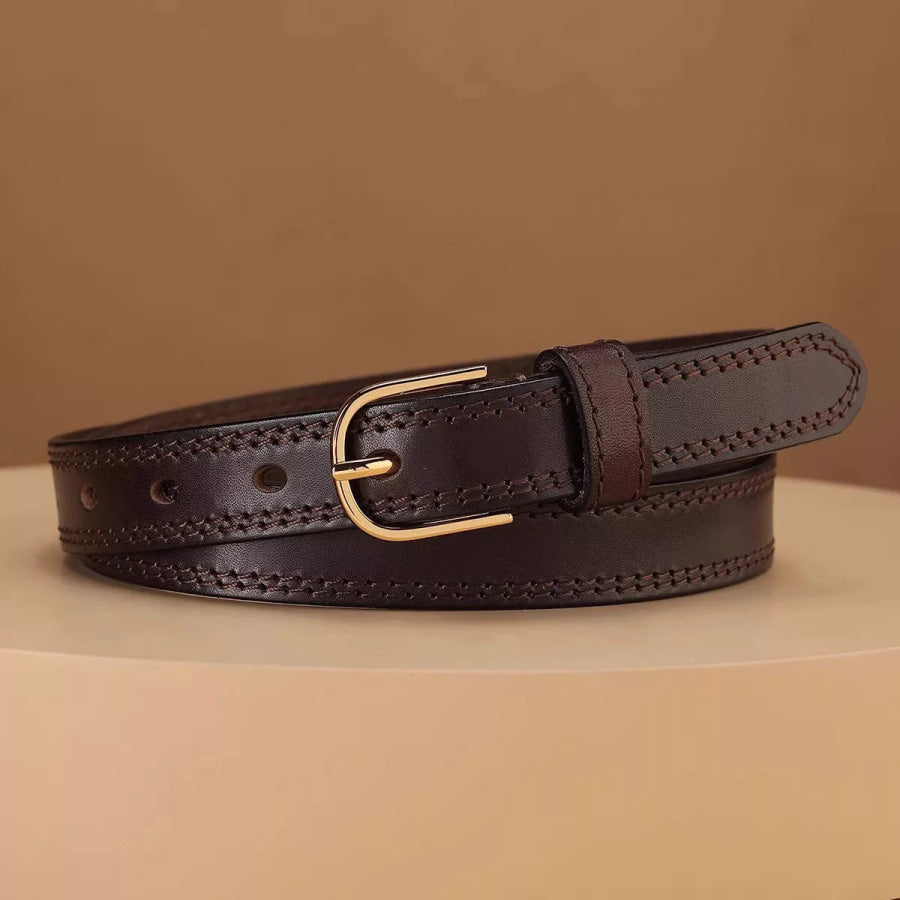 Classic Leather Belt with Golden Buckle Apparel and Accessories