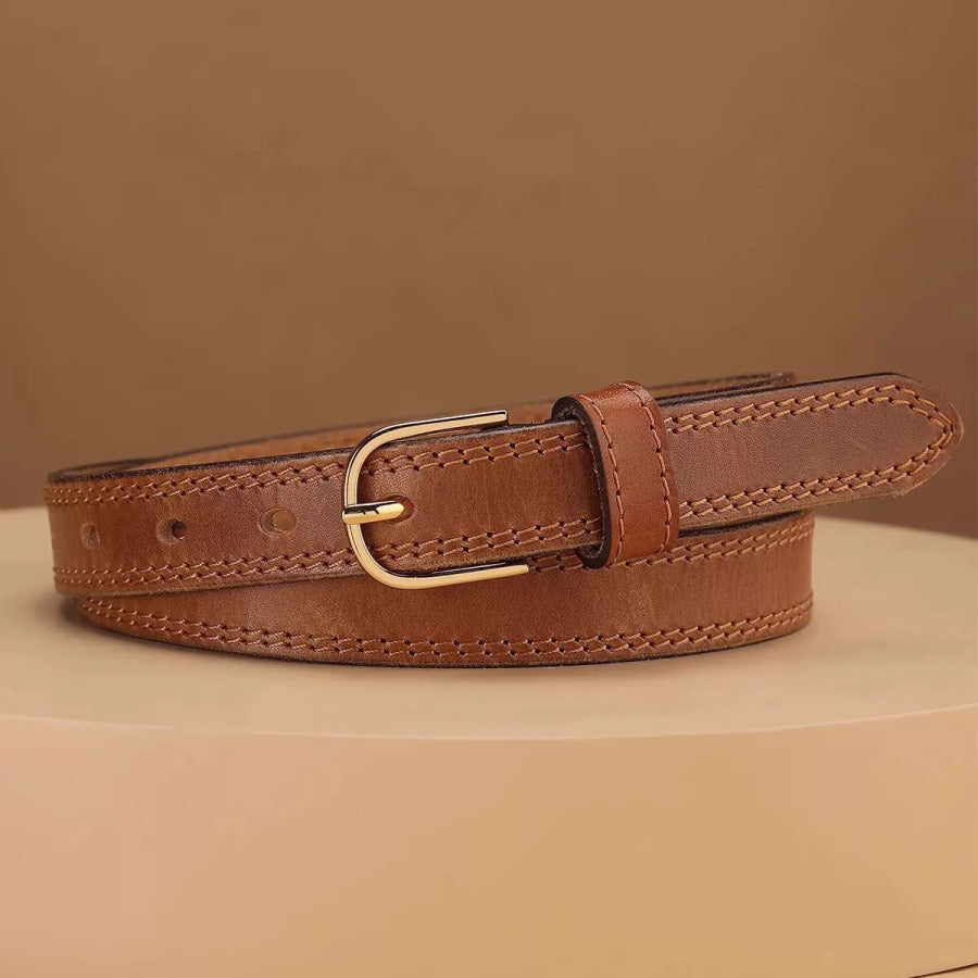 Classic Leather Belt with Golden Buckle Apparel and Accessories