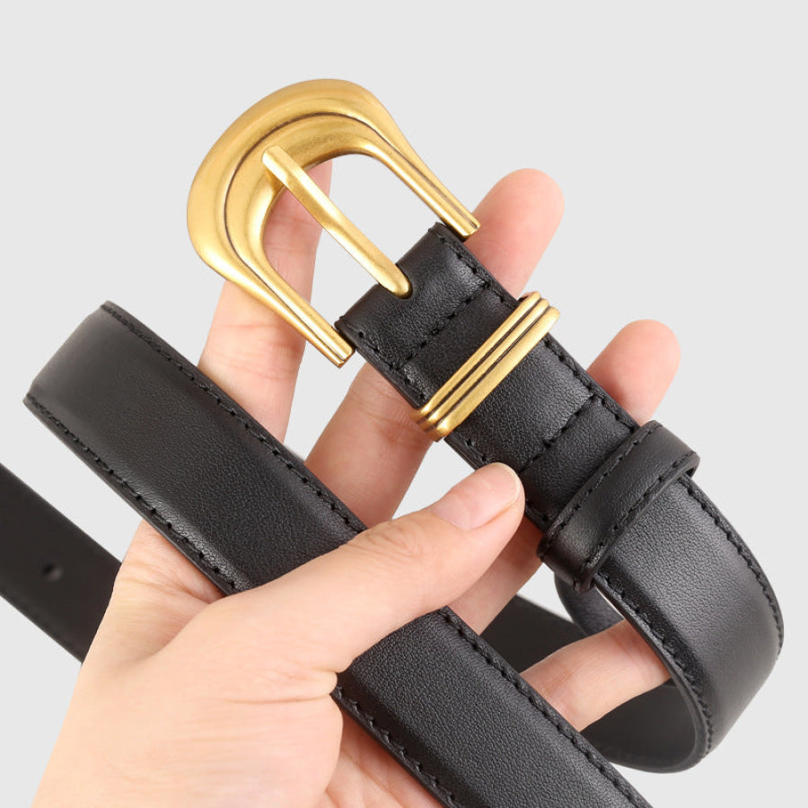 Classic Leather Belt with Golden Buckle Apparel and Accessories