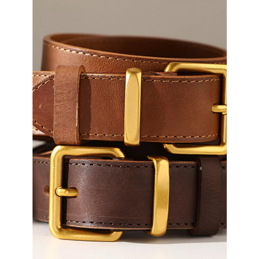 Classic Leather Belt with Golden Buckle Apparel and Accessories