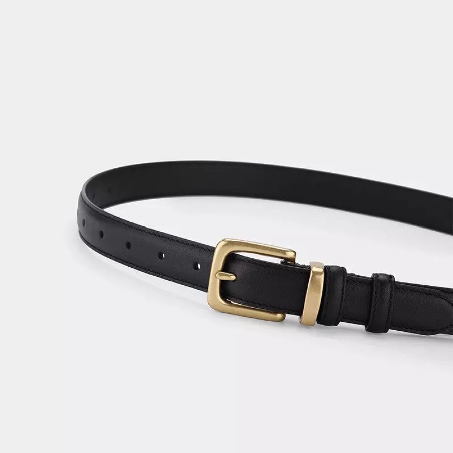 Classic Leather Belt with Golden Buckle Apparel and Accessories