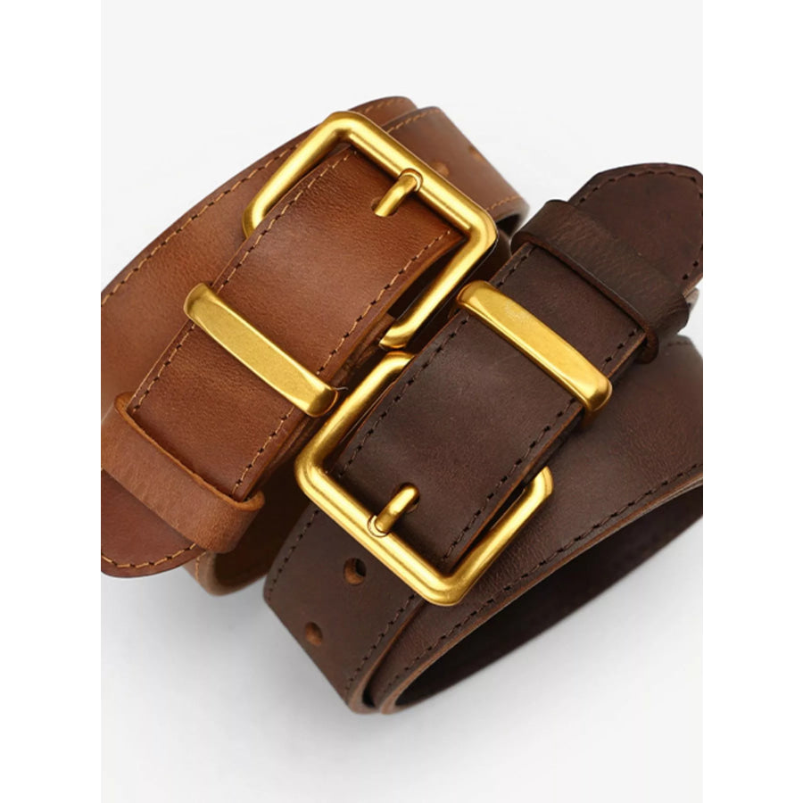 Classic Leather Belt with Golden Buckle Apparel and Accessories