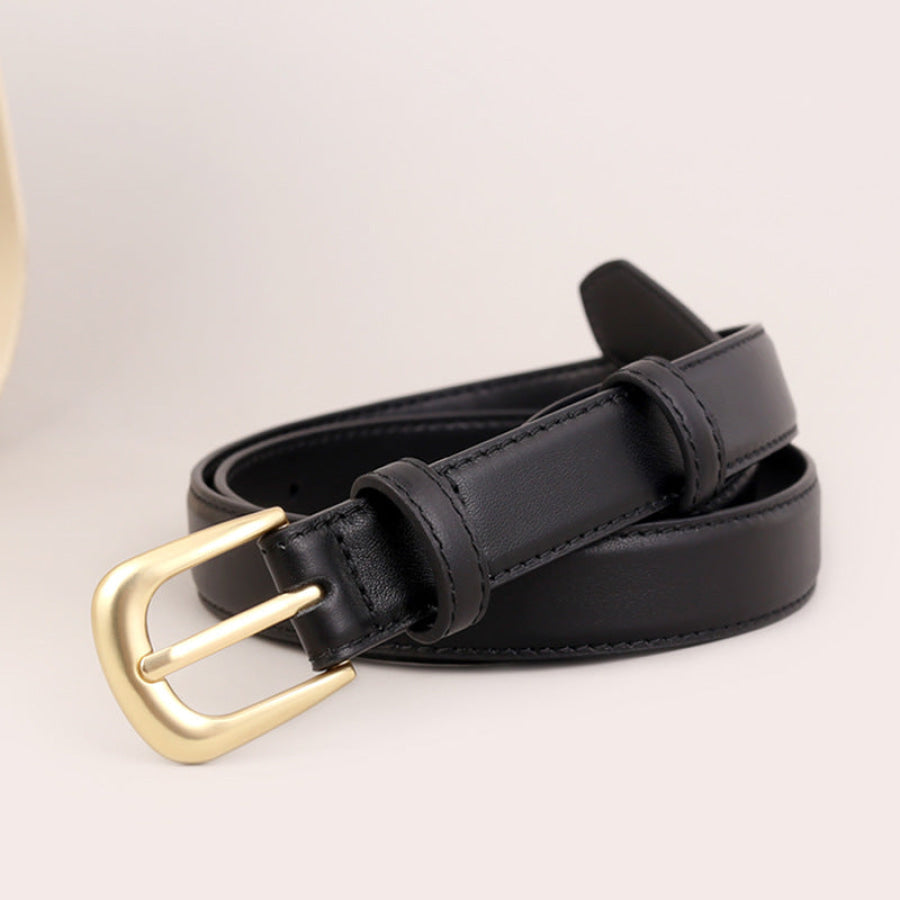 Classic Leather Belt with Golden Buckle Black / One Size Apparel and Accessories