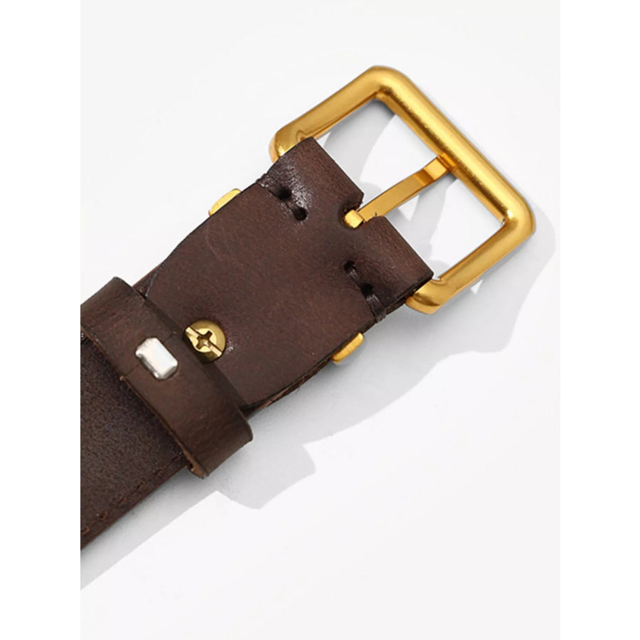 Classic Leather Belt with Golden Buckle Apparel and Accessories