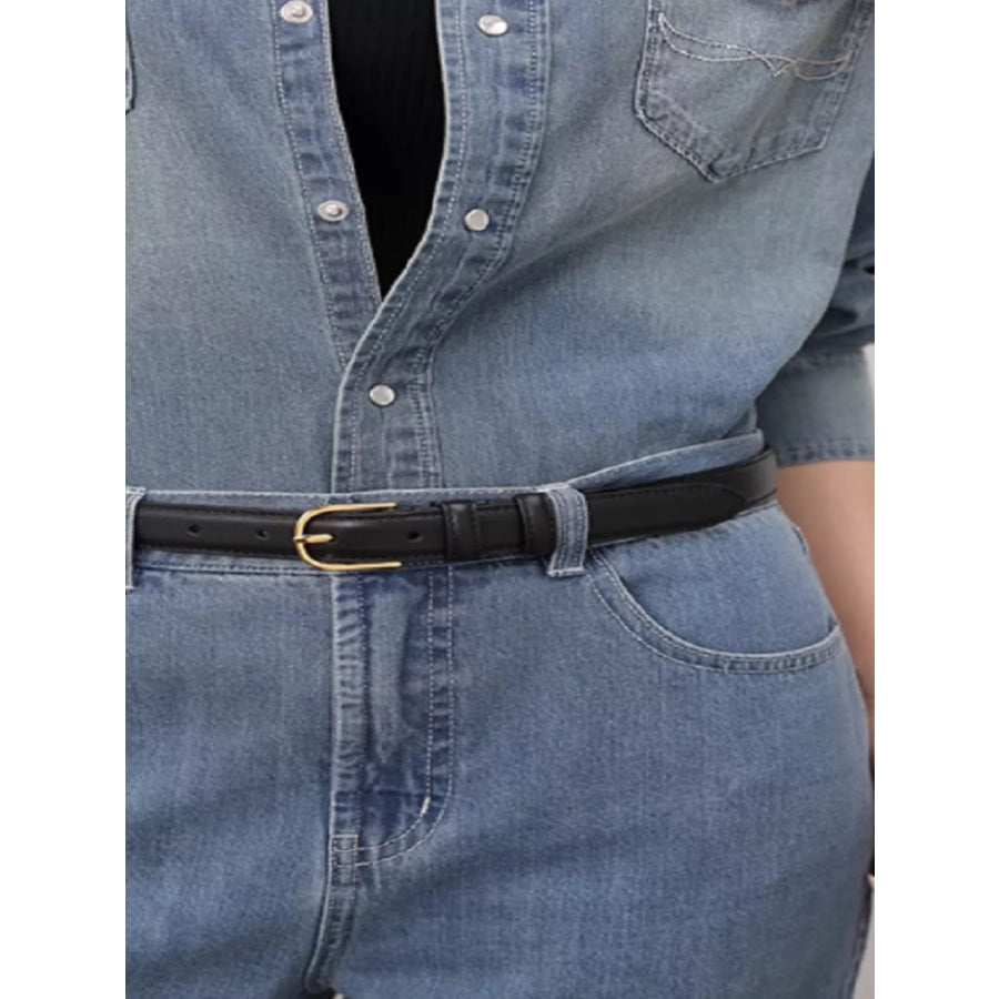 Classic Leather Belt with Golden Buckle Black / One Size Apparel and Accessories