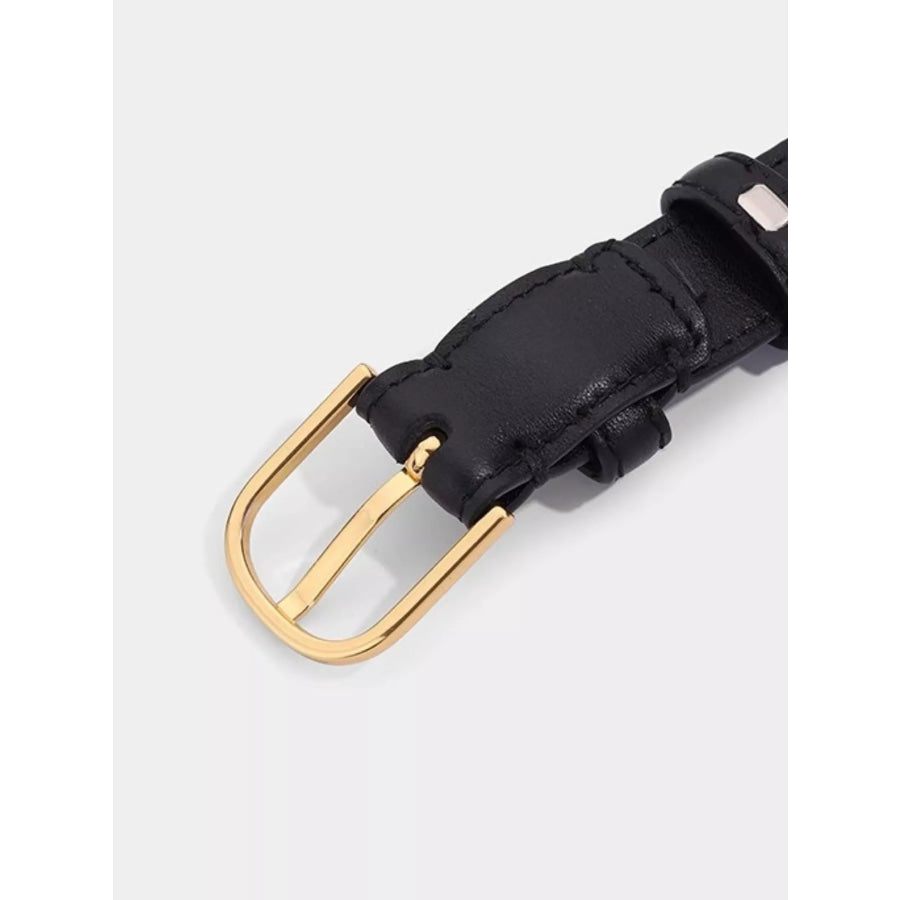Classic Leather Belt with Golden Buckle Black / One Size Apparel and Accessories