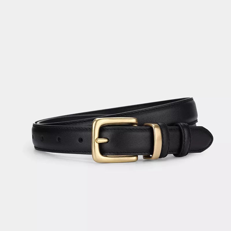 Classic Leather Belt with Golden Buckle Apparel and Accessories