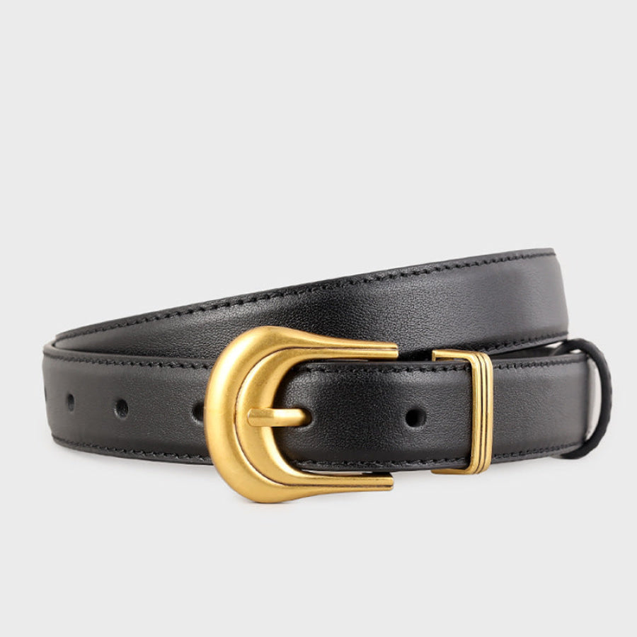 Classic Leather Belt with Golden Buckle Apparel and Accessories