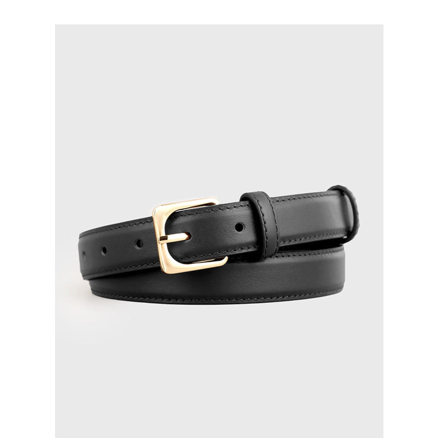 Classic Leather Belt with Golden Buckle Black / One Size Apparel and Accessories