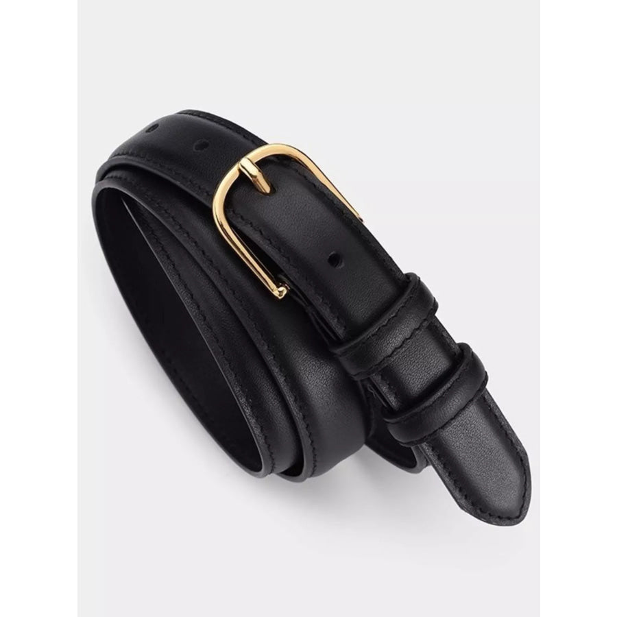 Classic Leather Belt with Golden Buckle Black / One Size Apparel and Accessories