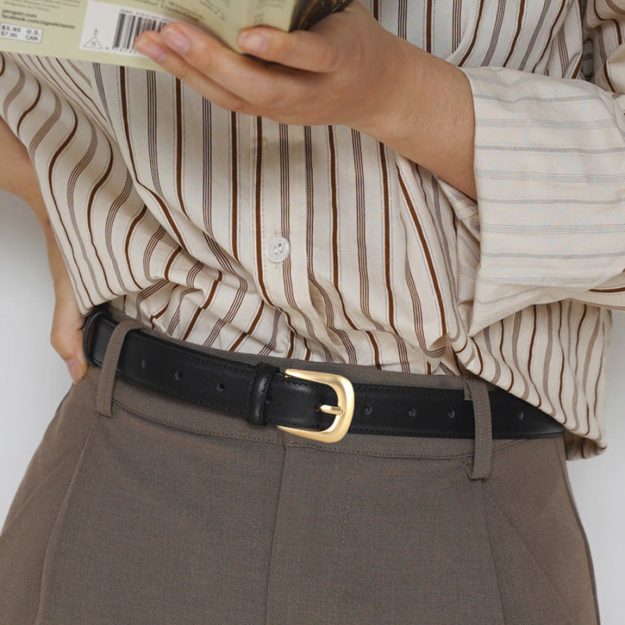 Classic Leather Belt with Golden Buckle Black / One Size Apparel and Accessories