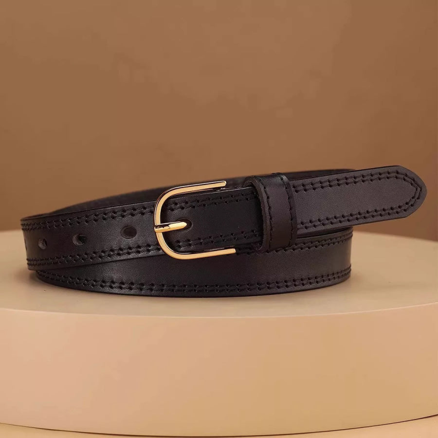 Classic Leather Belt with Golden Buckle Black / One Size Apparel and Accessories