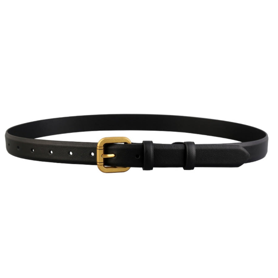 Classic Leather Belt with Golden Buckle Black / One Size Apparel and Accessories