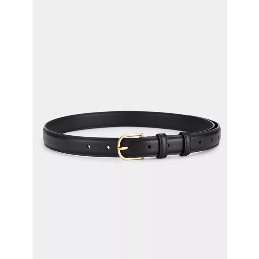 Classic Leather Belt with Golden Buckle Black / One Size Apparel and Accessories
