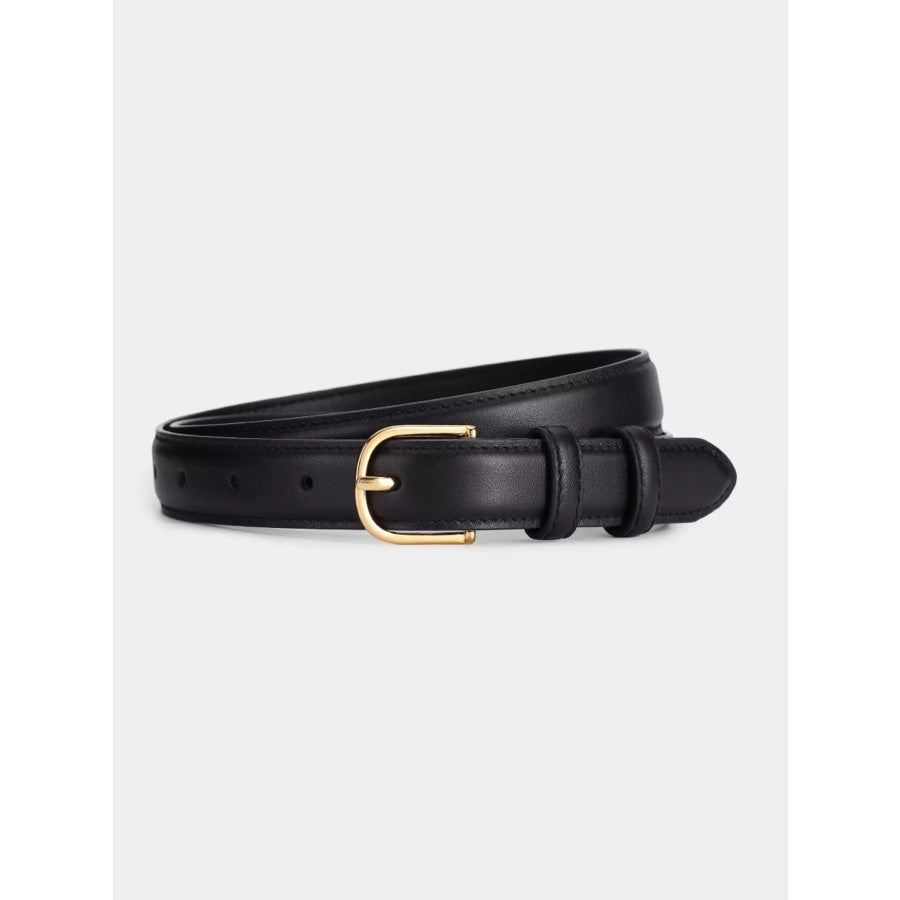 Classic Leather Belt with Golden Buckle Black / One Size Apparel and Accessories