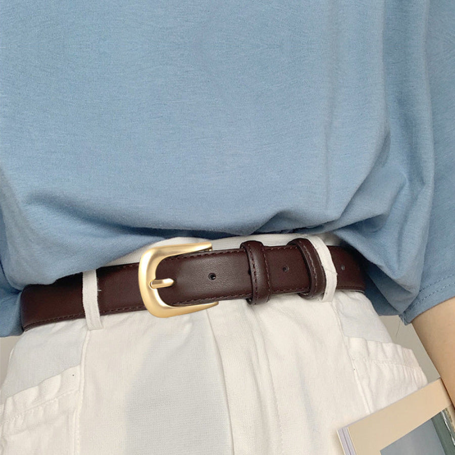 Classic Leather Belt with Golden Buckle Brown / One Size Apparel and Accessories