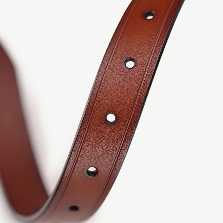 Classic Leather Belt with Golden Buckle Brown / One Size Apparel and Accessories