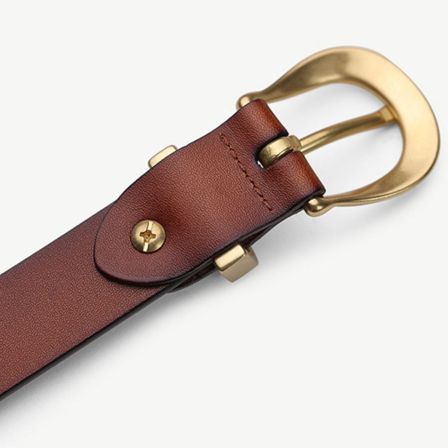 Classic Leather Belt with Golden Buckle Brown / One Size Apparel and Accessories