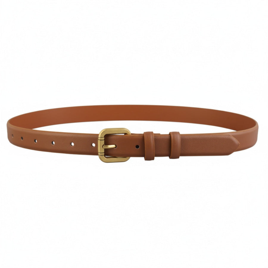 Classic Leather Belt with Golden Buckle Brown / One Size Apparel and Accessories