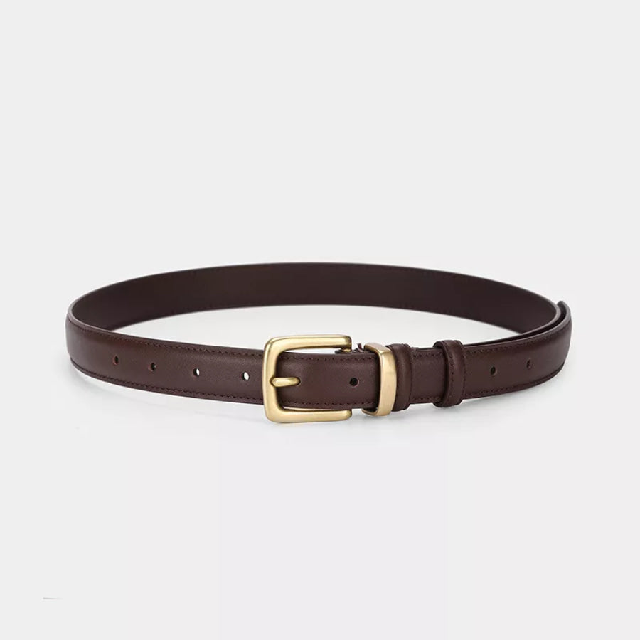 Classic Leather Belt with Golden Buckle Brown / One Size Apparel and Accessories